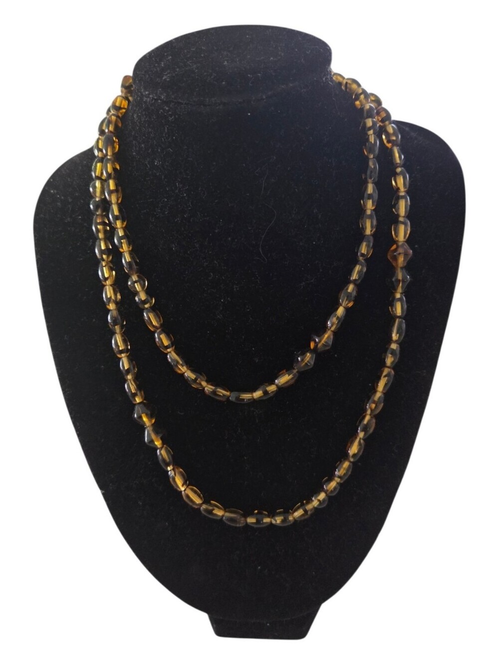 Vintage Amber Tortoiseshell Tiger Stripe Continuous Glass Bead Necklace